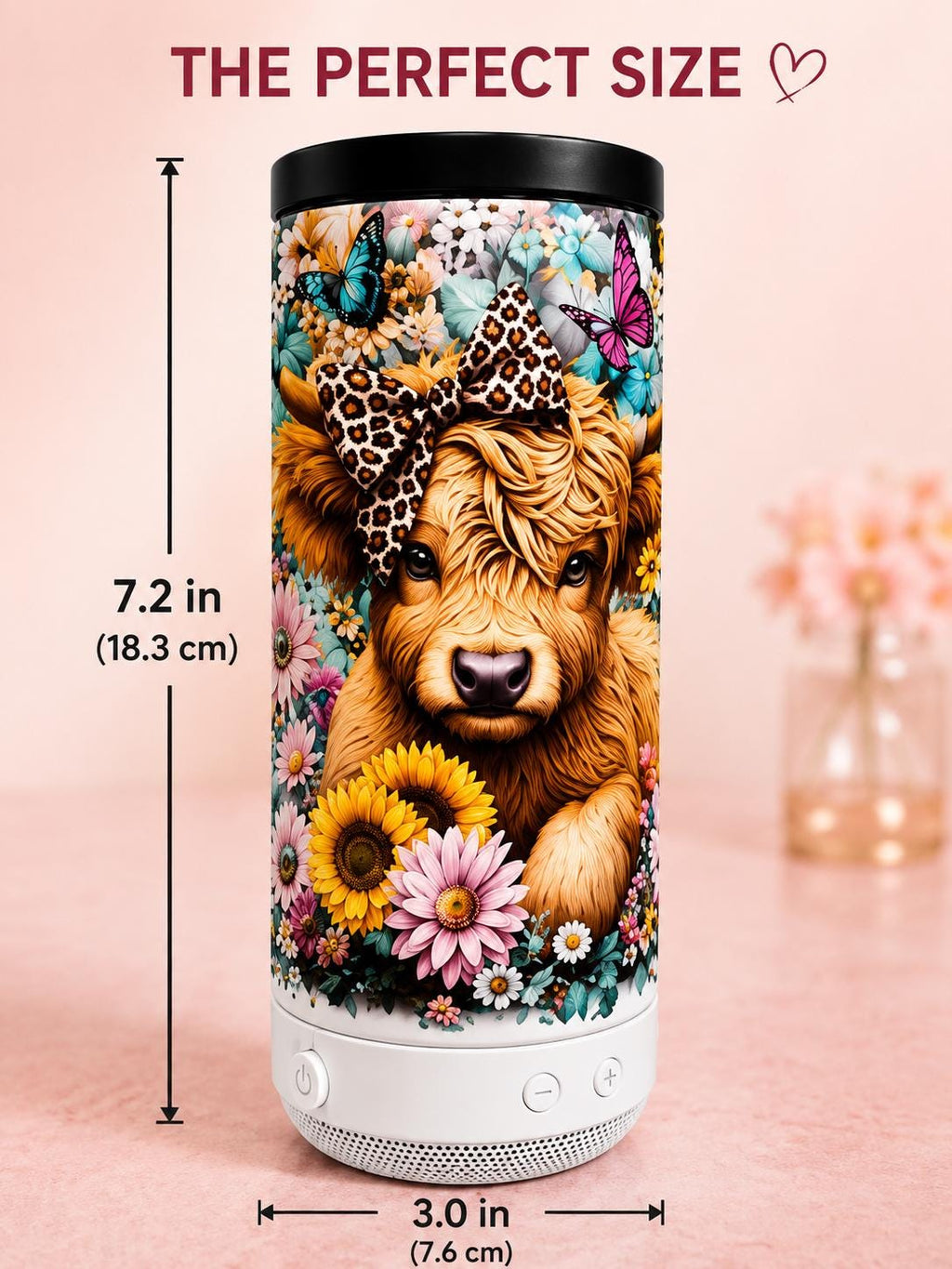 Floral Highland Cow Bluetooth Speaker Tumbler | 16 oz Insulated Can Cooler Cup
