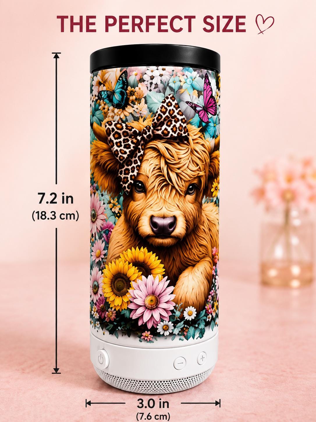 Floral Highland Cow Bluetooth Speaker Tumbler | 16 oz Insulated Can Cooler Cup
