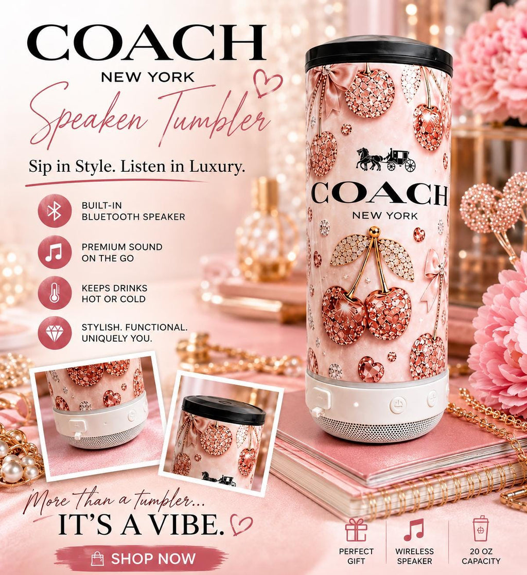 16 oz Bluetooth Speaker Tumbler | Cherry Design Can Cooler, Insulated Travel Mug