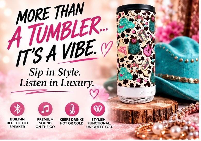 Western Cow Print Bluetooth Speaker Tumbler | 16 oz Insulated Travel Cup