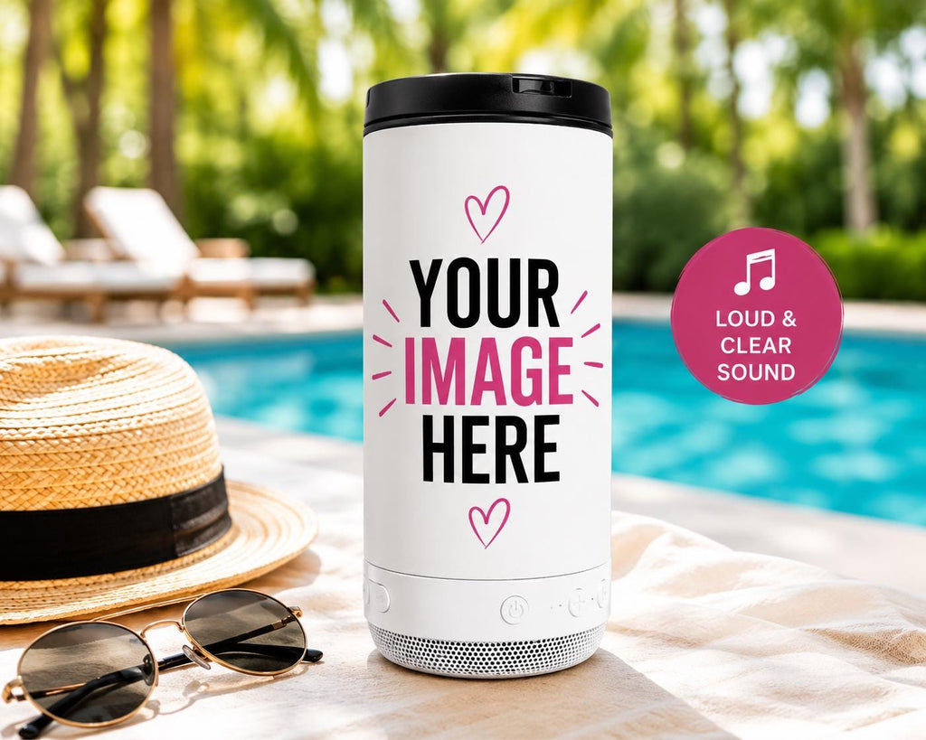 Personalized Photo Bluetooth Speaker Tumbler | 16 oz Can Cooler Beverage Holder