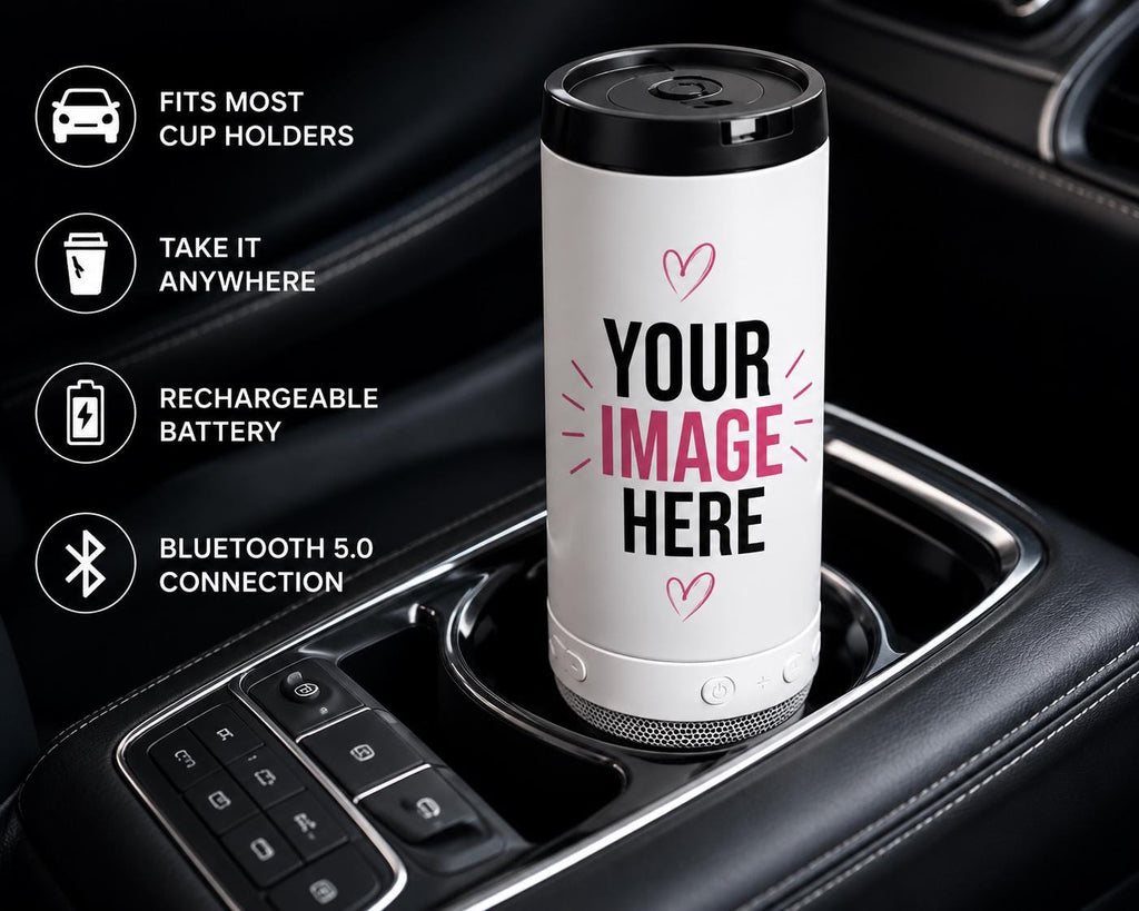 Personalized Photo Bluetooth Speaker Tumbler | 16 oz Can Cooler Beverage Holder