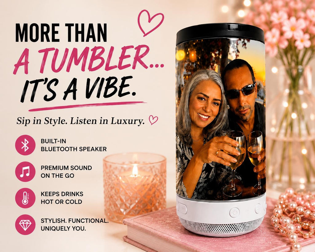 Personalized Photo Bluetooth Speaker Tumbler | 16 oz Can Cooler Beverage Holder