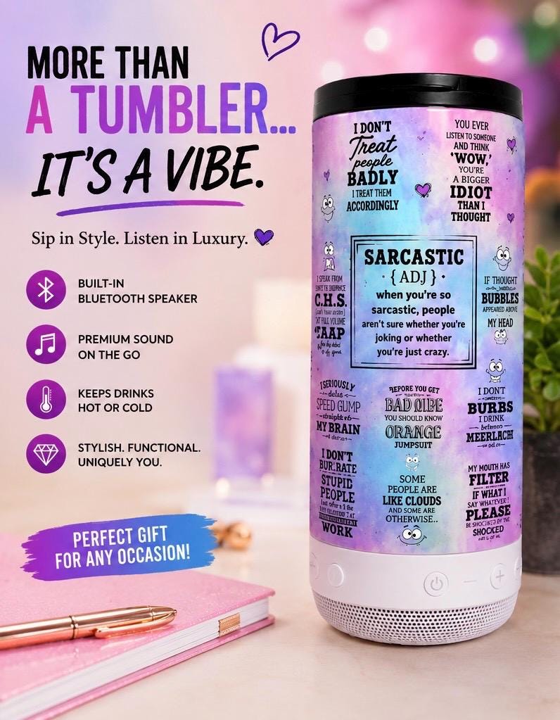 16 oz Bluetooth Speaker Tumbler | Sarcastic Quote Can Cooler | Wireless Audio Cup