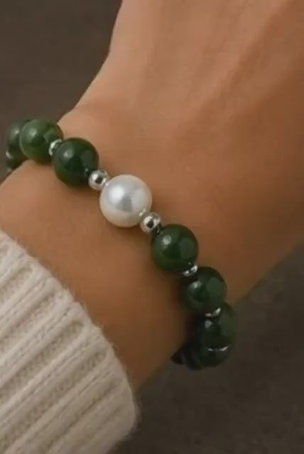 Moonlit Harmony Nephrite Jade & Pearl Bracelet