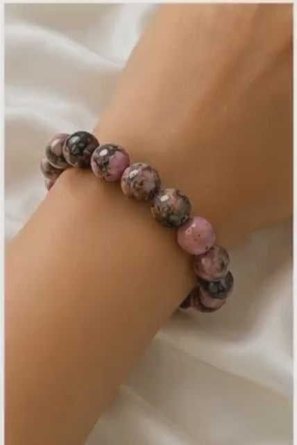 Shadow Bloom Black Stripe Rhodonite Crystal Bracelet