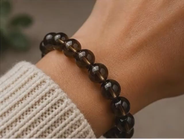 Smoky Quartz Bracelet 8 mm  • Genuine Grounding Crystal • Protection & Calm Energy