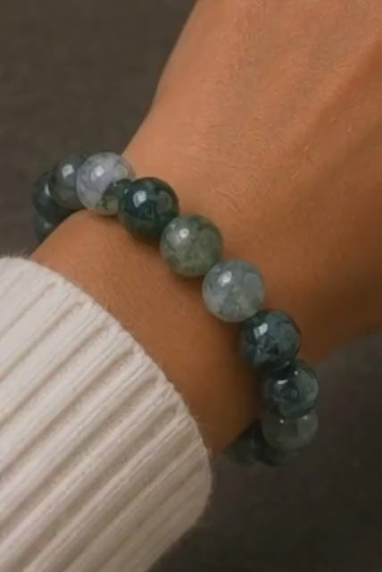 Forest Veil 8mm Moss Agate Crystal Bracelet