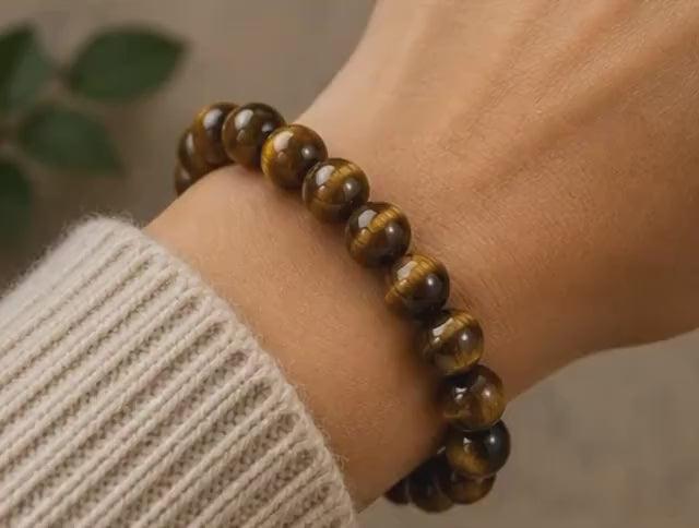 Tiger’s Eye Bracelet • 8mm Genuine Crystal Beads • Confidence & Protection Stone