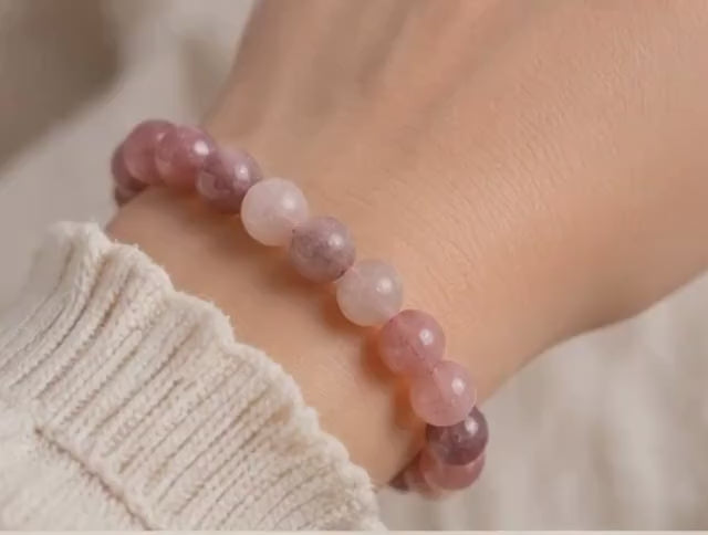 Strawberry Quartz Bracelet • 8mm Genuine Crystal Beads • Love & Emotional Healing