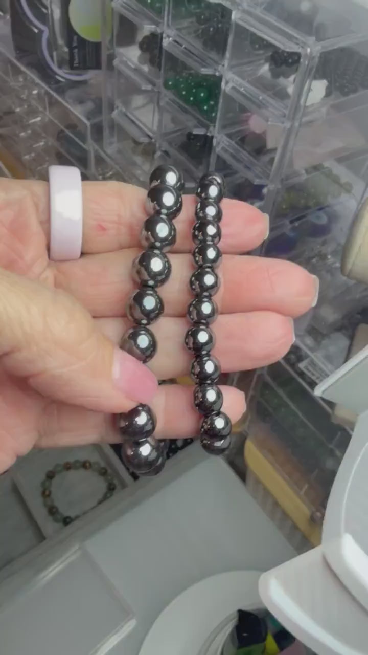 Natural Hematite Stretch Bracelet • Root Chakra Crystal Jewelry