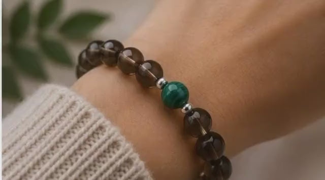 Smoky Quartz and  Malachite Bracelet • Grounding & Transformation Crystal Bracelet