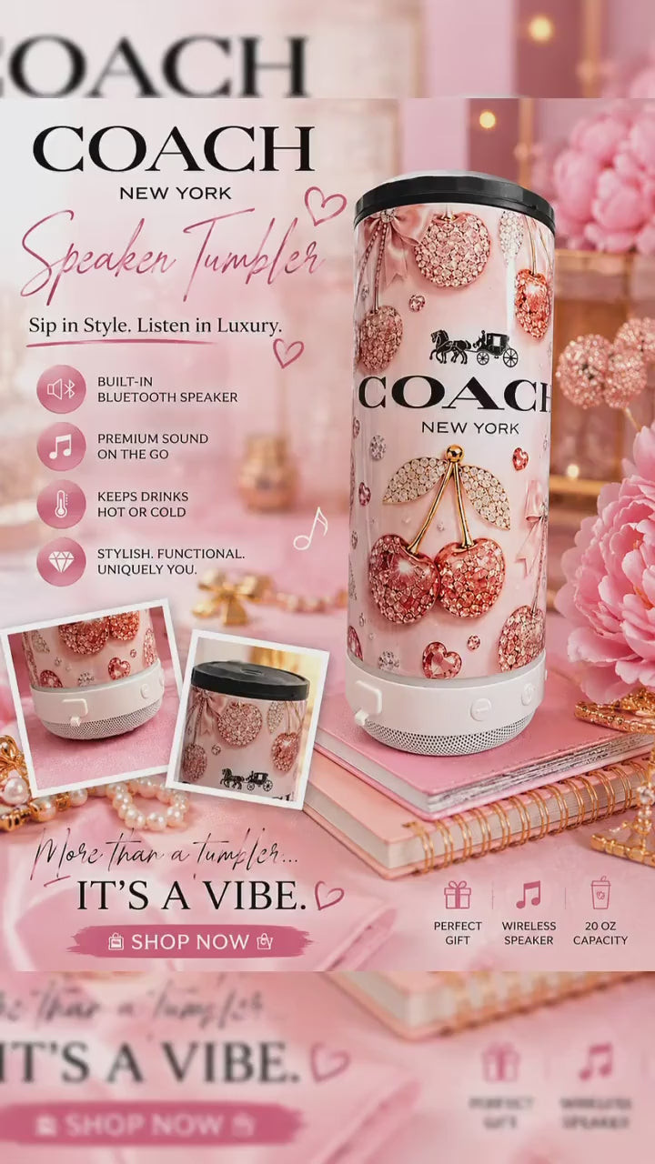 16 oz Bluetooth Speaker Tumbler | Cherry Design Can Cooler, Insulated Travel Mug